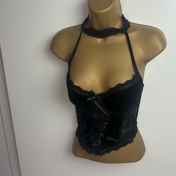 Killstar Black Cardinal Sins Gothic Lace Up Velvet High Neck Bralette NWOT XL - Picture 7 of 16